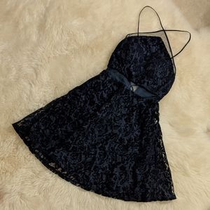 NWOT Velvet lace brocade skater navy blue dress